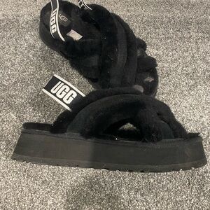 UGG Women's Black Fluffy Slippers